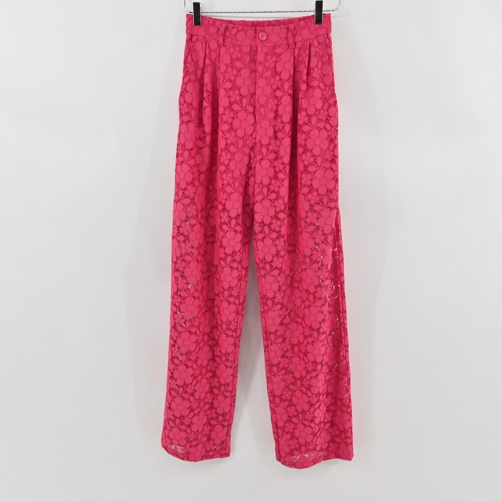 Desigual Lace Wide Leg Pants Womens Size S Pink Floral Statement Maximalist Boho
